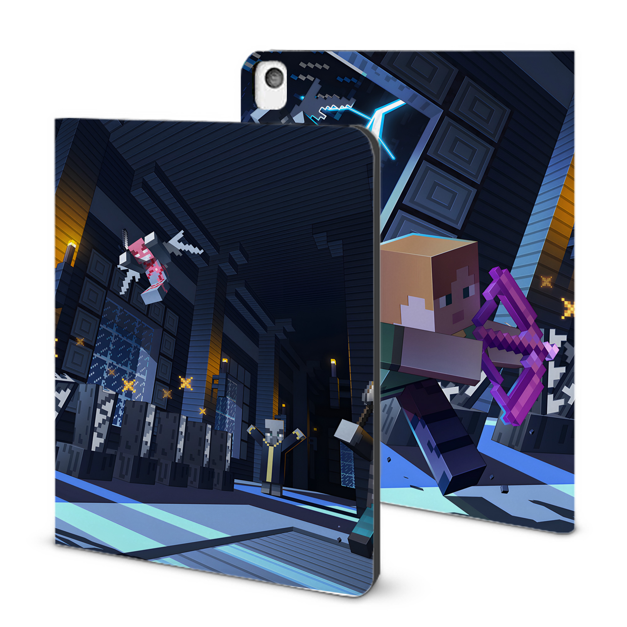 （画像用） マインクラフト ブロックの世界 Minecraft MC Block world IPadケース ペンホルダー付き ブックスタイルデザイン